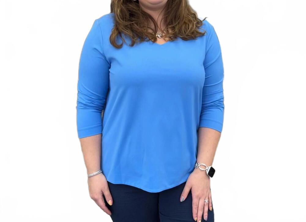 NEW MULTIPLES 3/4 sleeve v-neck top in french blue